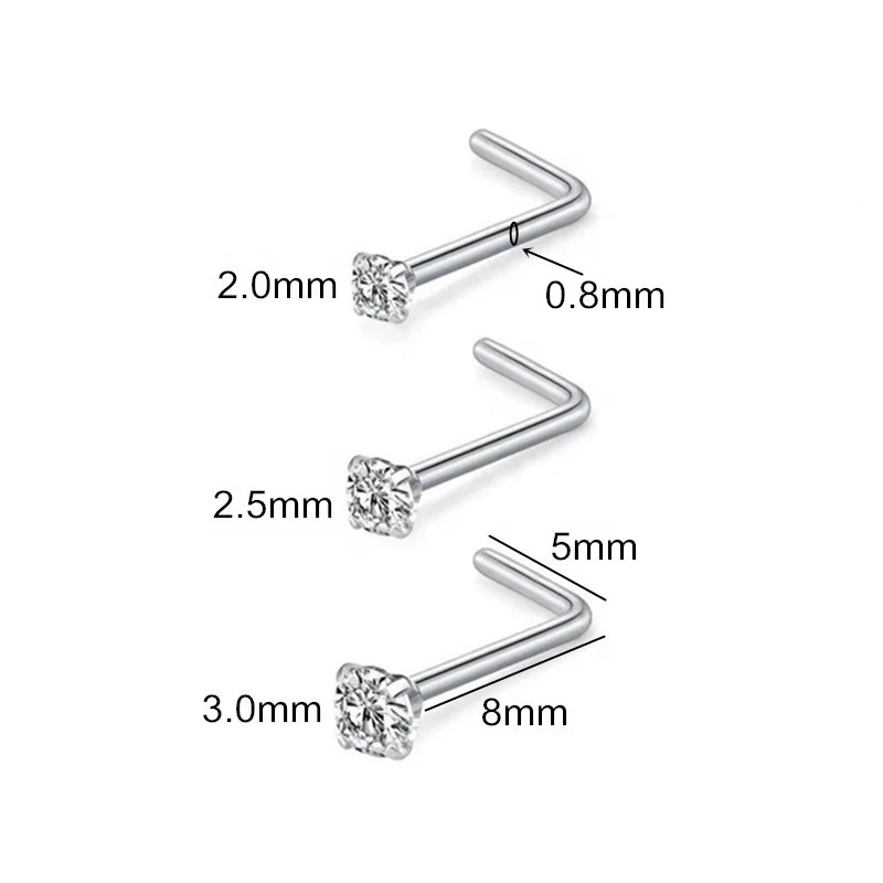 Surgical Steel Simple L Shape Septum Nose Rings Body Piercing Jewelry With Zircon Nose Studs