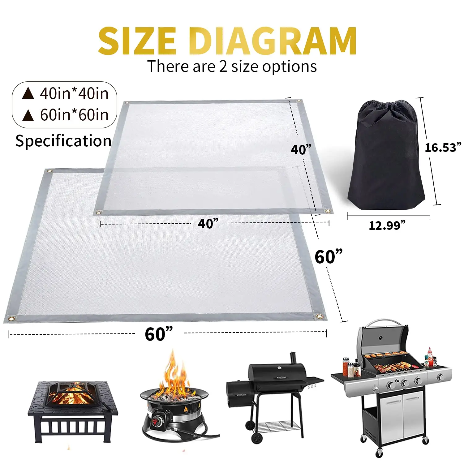 Large Fireplace Mat Hearth Rug Indoor Fireproof for Wood Stove Protects Floor from Sparks Embers Under Grill Fireproof  Mat