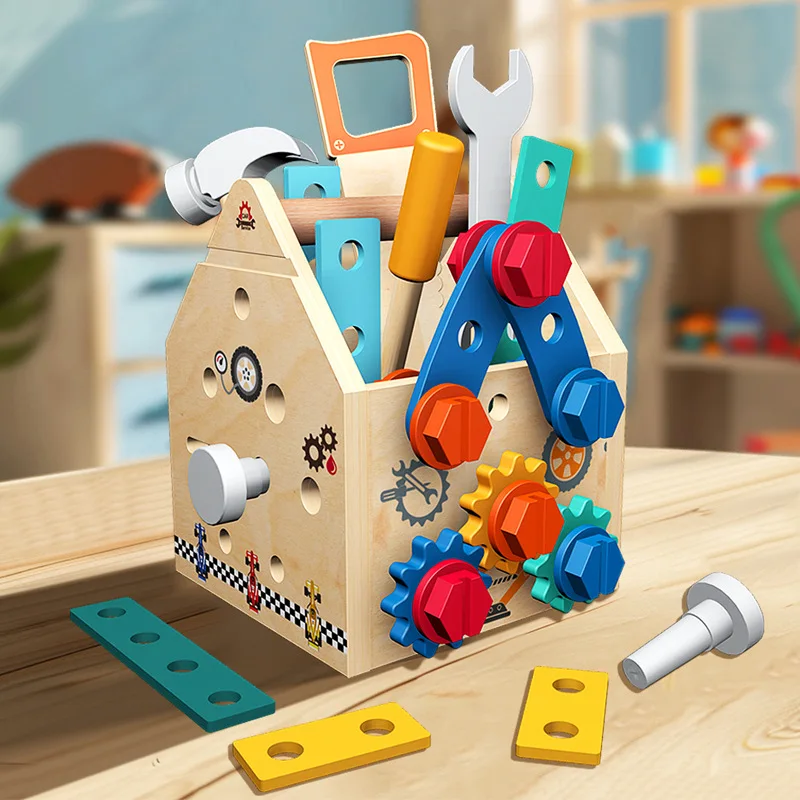 CPC CE  EN71 Children Wooden Handheld Repair Toolbox Busy Box Educational Screwdriver Wrench Fix Toys For Boys Girls