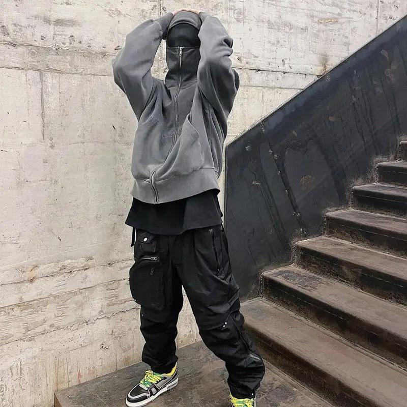 Custom Design Logo Streetwear Plain Thick Cotton Blank Zip Up Ninja Hoodie Sleeve Fleece Oversize Cropped Hoodies Men