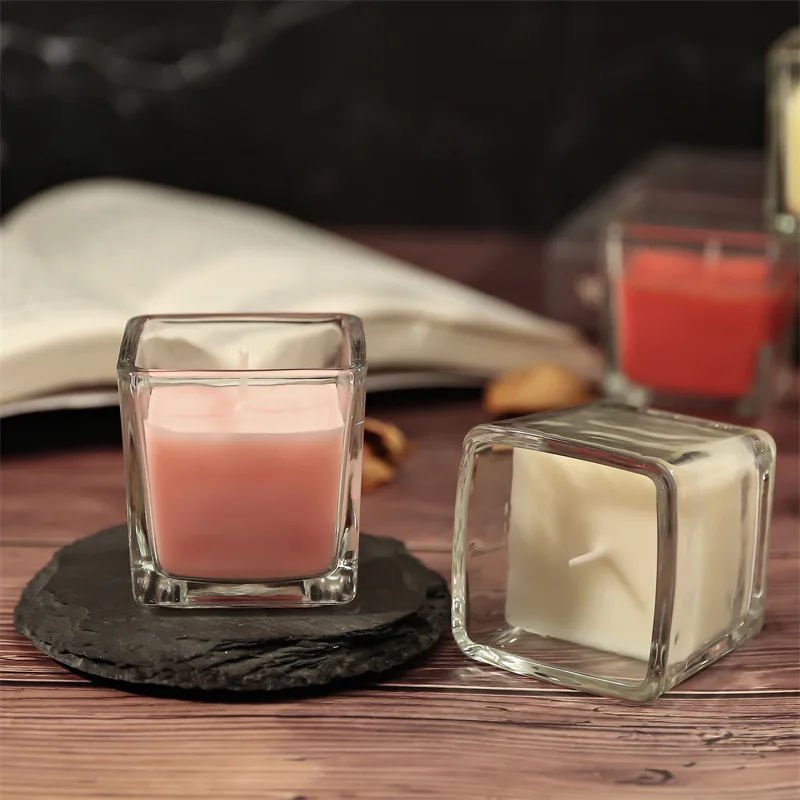 Hot Sale Square Aromatherapy Candle Home Incense 6 Colors Natural Plant Wax Fragrance Candle Glass