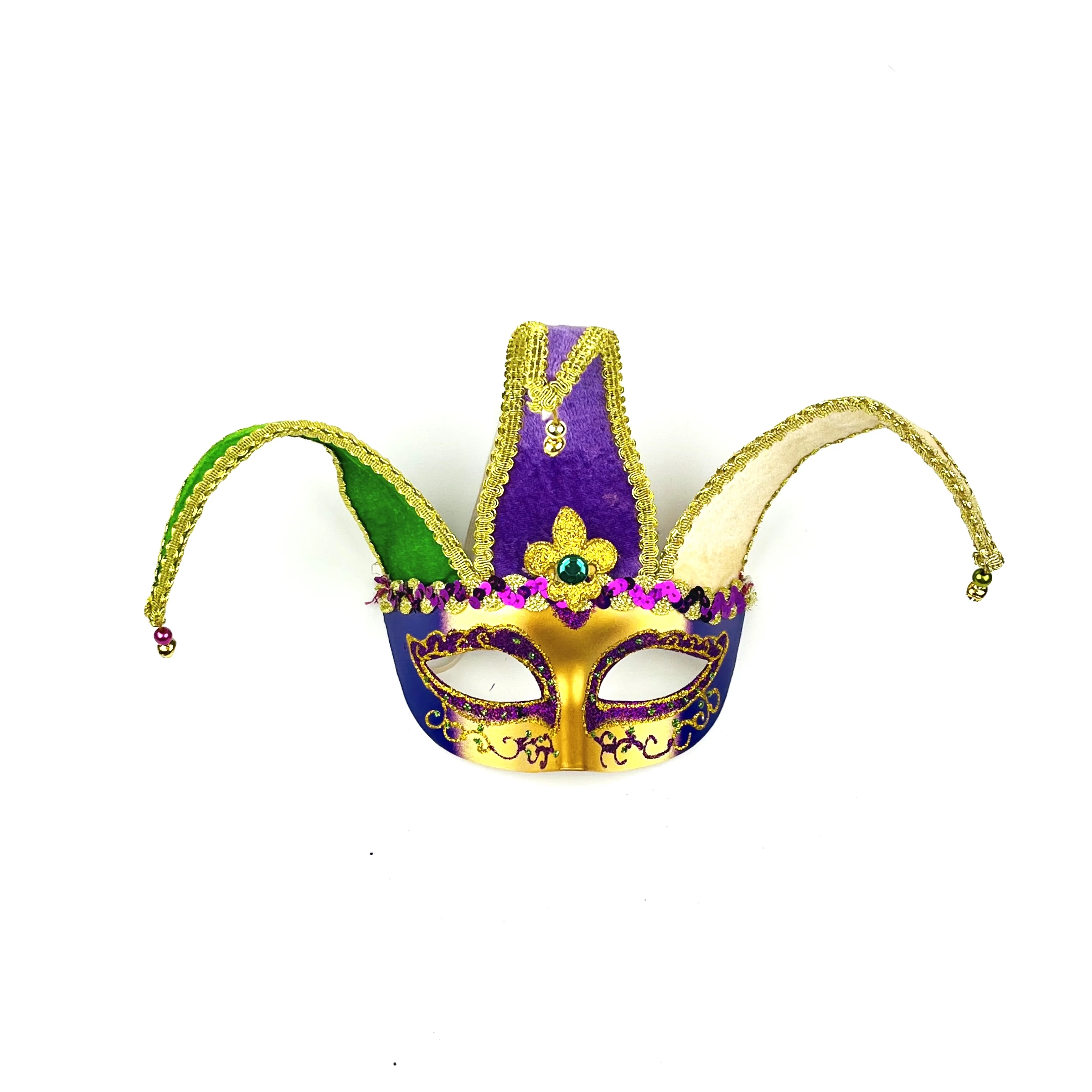 Mardi Gras  Clown Joker Fabric Mask Gold Green Purple with Small Bells Parades Carnival Masquerade Party Bells Clown Joker Masks