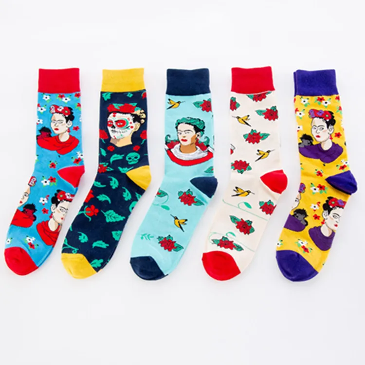 wholesale Indian women cartoon pattern socks cotton men crew happy socks