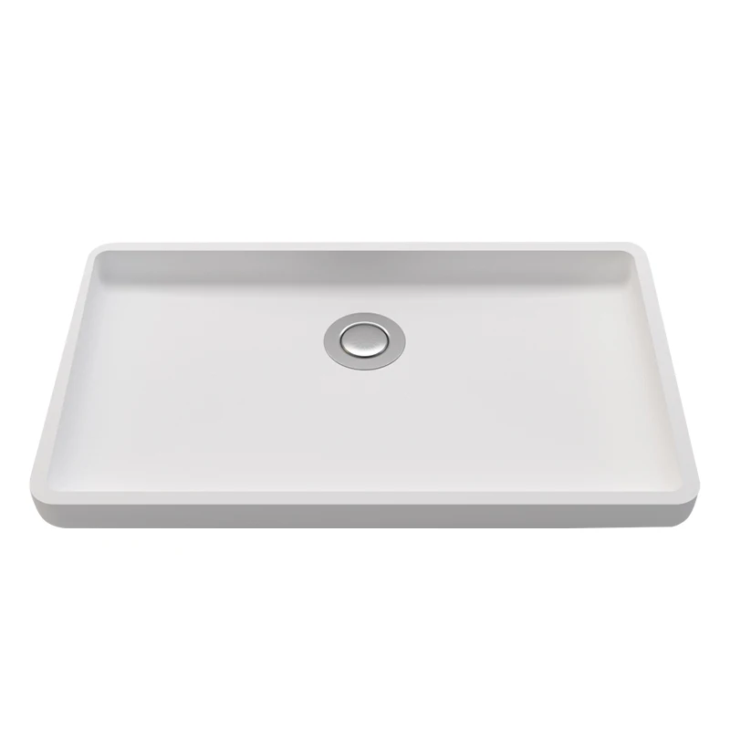 Flat Resin Stone Solid Surface Bathroom Sink/Square Shower Wash Basin