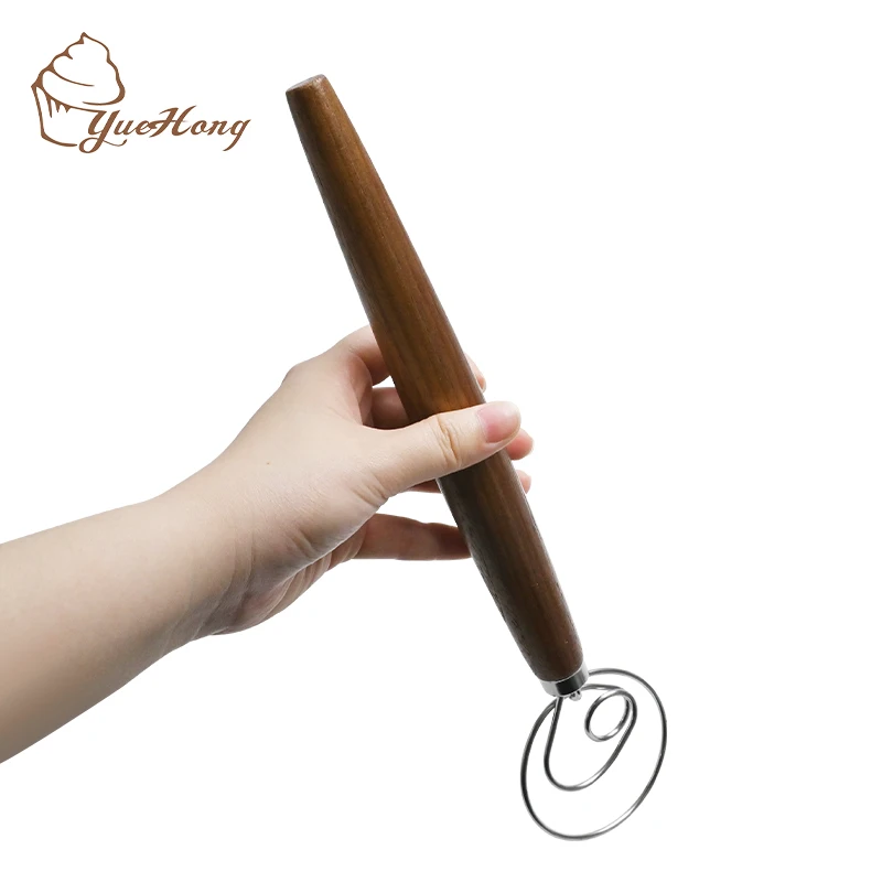 2023 новый продукт из нержавеющей стали, 13 дюймов, венчик для теста, венчик для хлеба с деревянной ручкой из орехового дерева