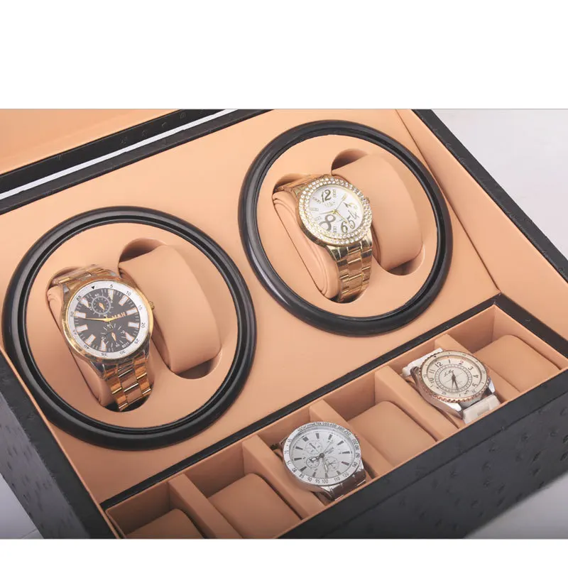 Ostrich skin pattern double head 4 + 6 motor box mechanical watch shaker