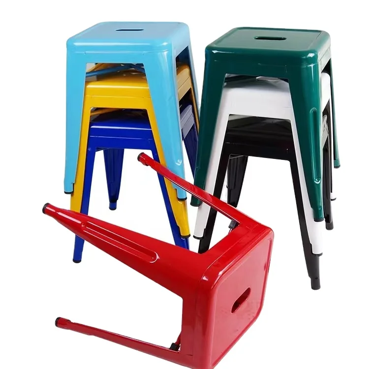 Industrial style modern simple restaurant bar stackable metal chair iron art backless bar chair