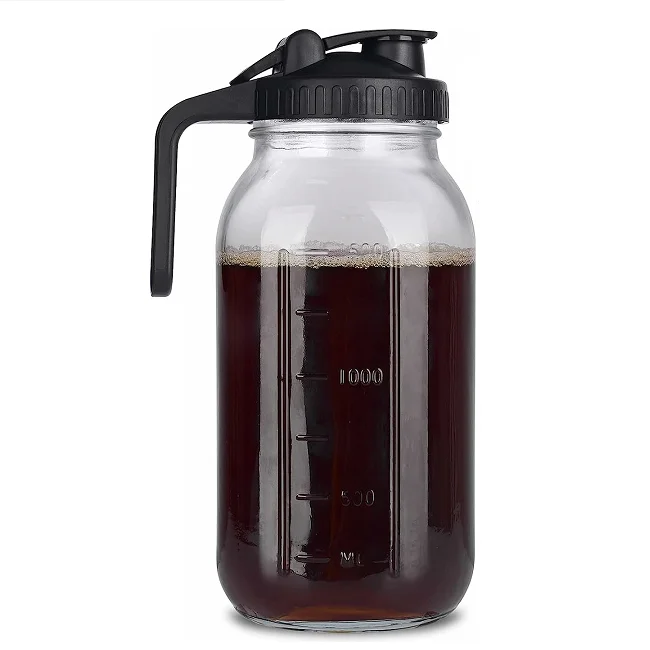 Wholesale Cold Brew Coffee Maker Jar 64oz Thick Glass Multipurpose Mason Pitcher Spout Lid with Stainless Steel Filter