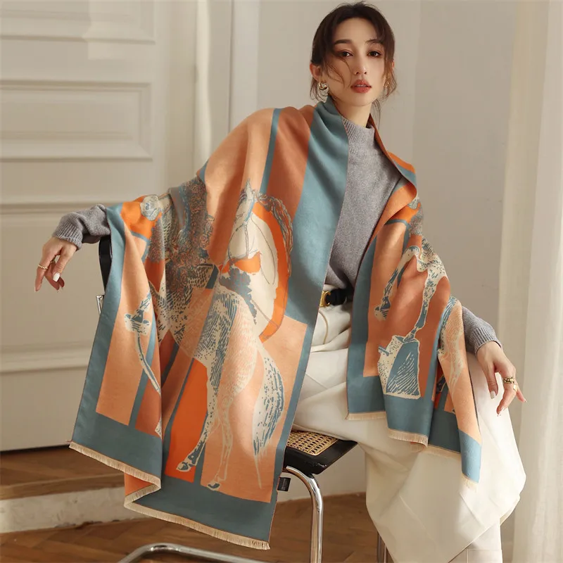 Luxury Scarfs for Women Pashmina Cashmere Shawl Wrap for Evening Dressing Horse Scarf Blanket Open Front Poncho Cape