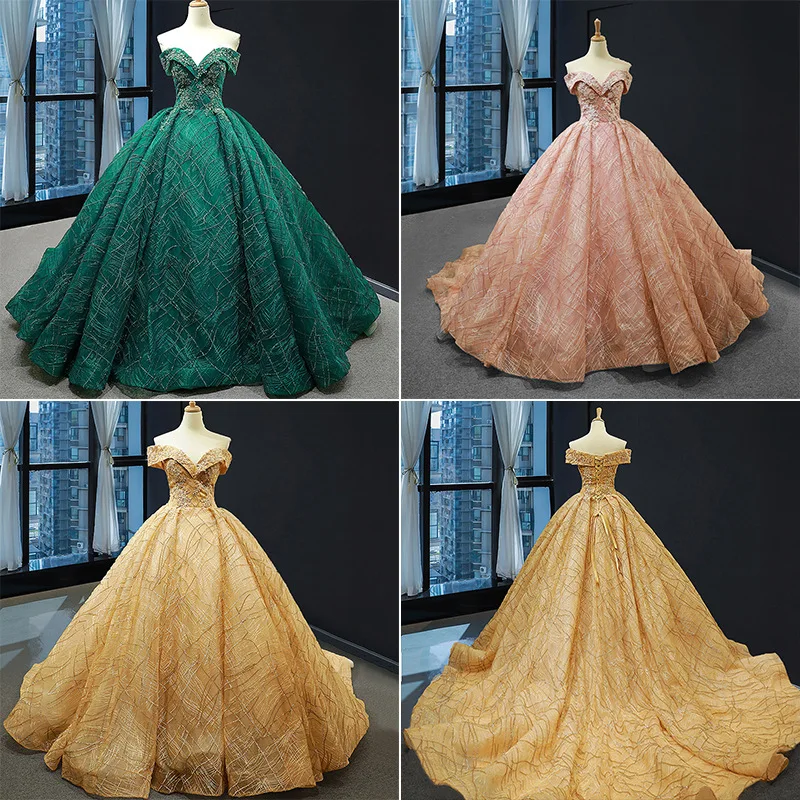 Guangzhou Auyan Colorful royal blue pink red bridal 2024 Long Tail dinner wedding dresses