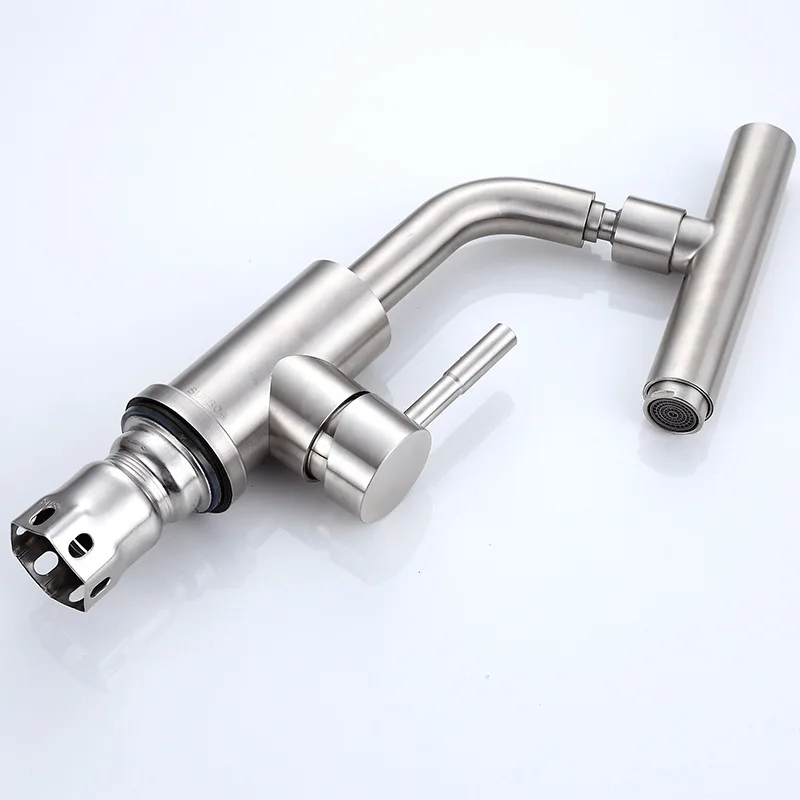 Model hotel hot and cold water stainless steel 304 brushed nickel  1 hole mounted bathroom sink faucet