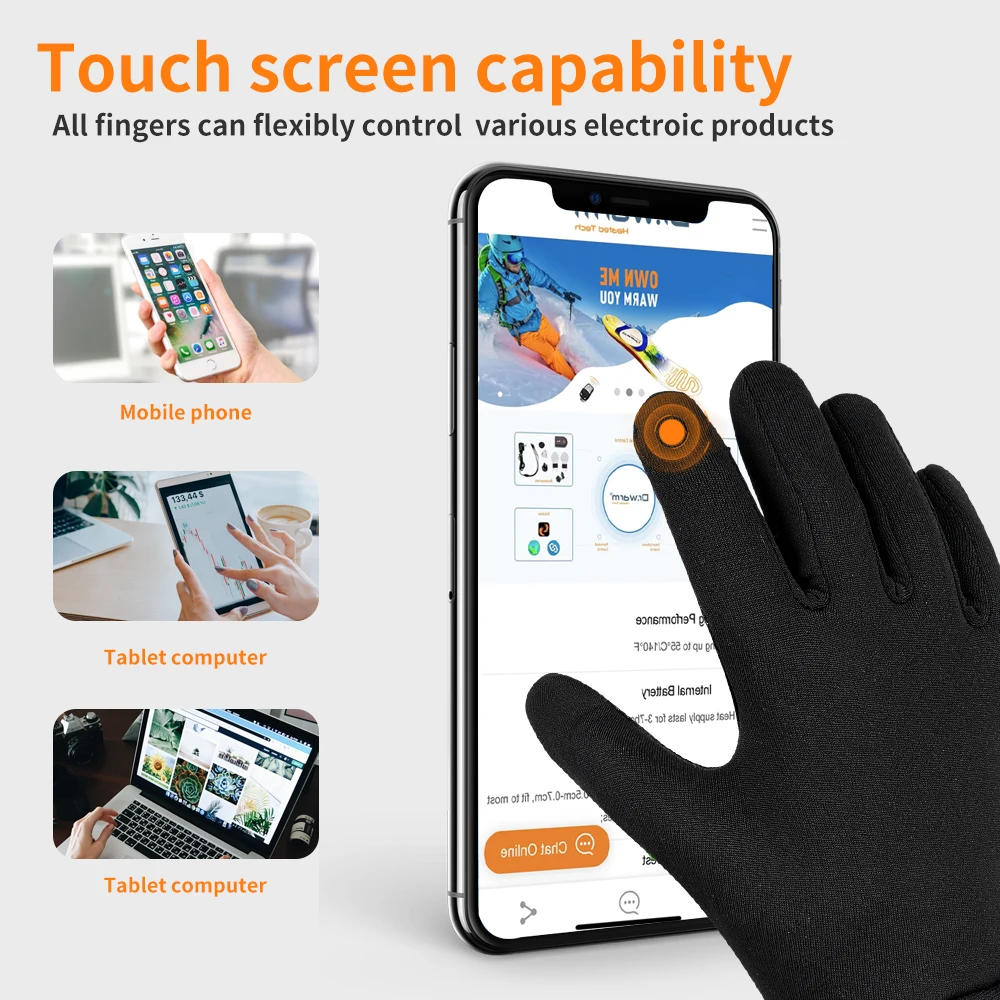 Dr.Warm Touch Screen Heat Gloves Ski Glove Liners Electric 7.4V Rechargeable Battery Electric Heated Motorcycle Gloves