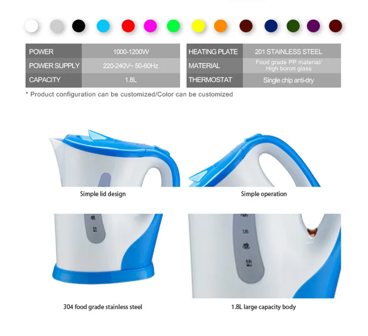 CX-903 Immersed plastic Electric Kettle For Tea & Coffee 1.7Liter jug electric home water kettle