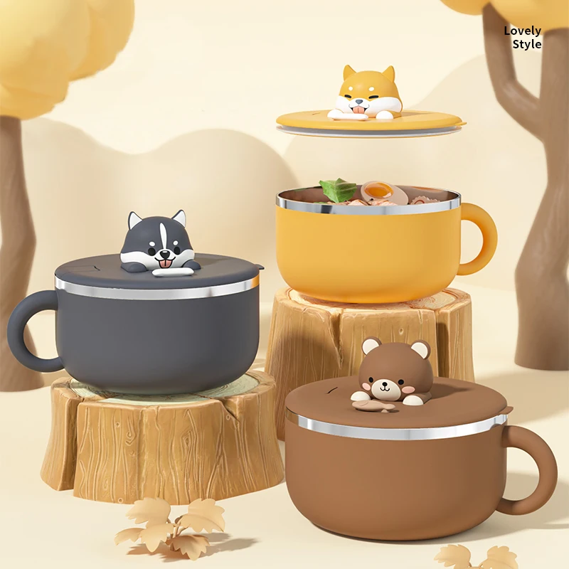 Новый дизайн милая миска для собак Детская 304 из нержавеющей стали 1200 мл мультяшная коробка завтрака лапши быстрого приготовления