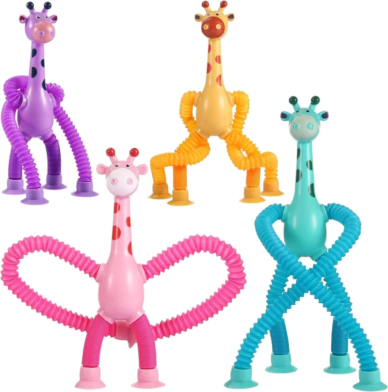 LED Telescopic Suction Cup Giraffe Toy Sensory Tubes for Toddlers, Fidget Toys for Kids