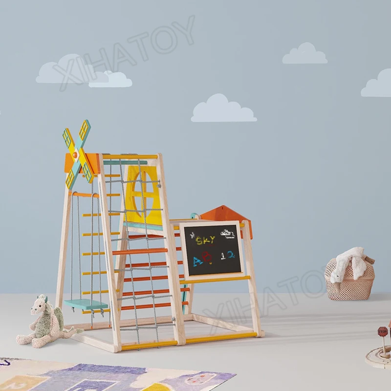 
Winning Multifunctional Climbing Frame Montessori Climber Toddler Slide Kids Gym Playset Activity Windmill Climb Frame 