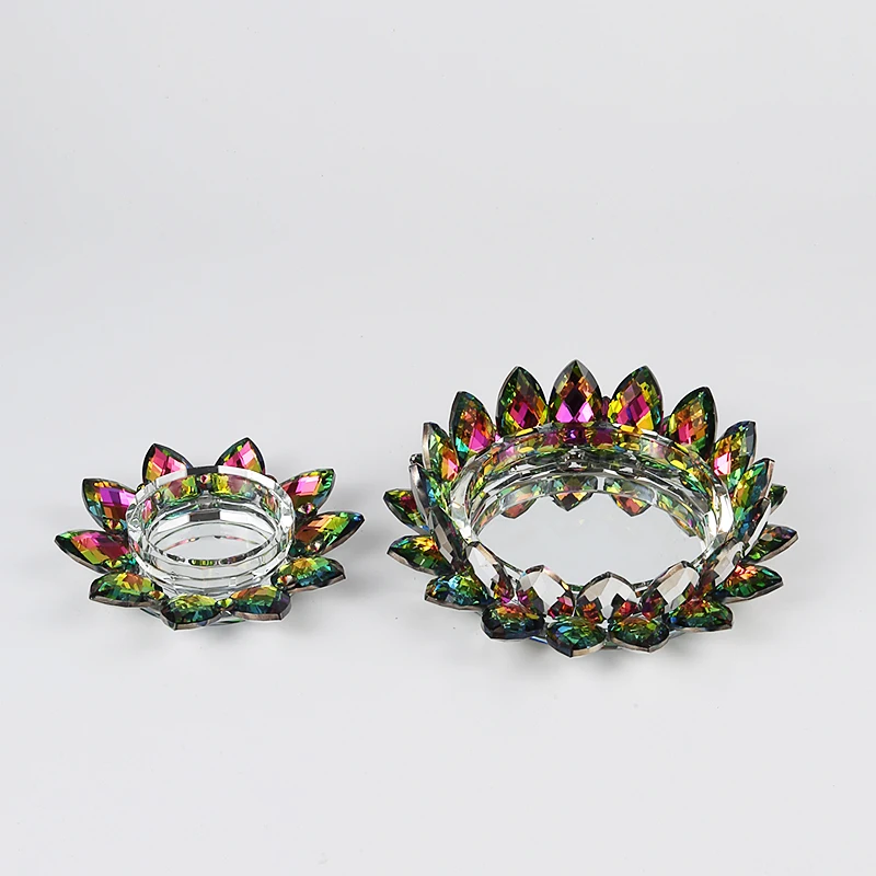 Colorful Crystal Lotus Ornament Crystal Flower Candle Holder Glass Candlestick For Decoration