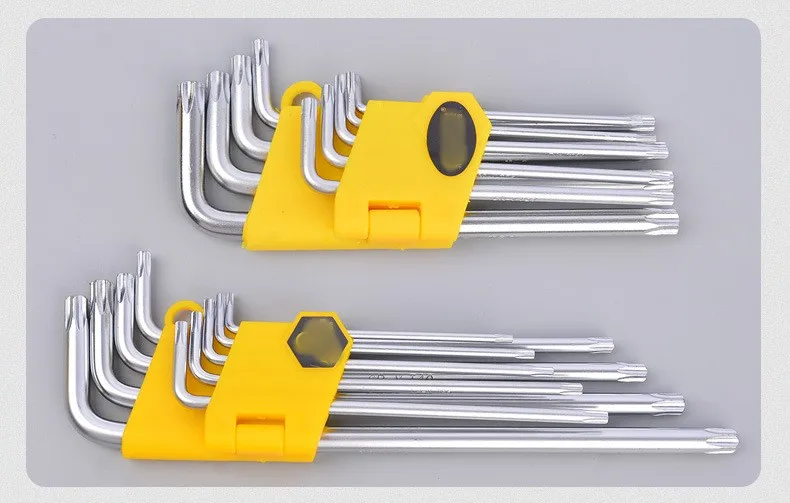 9PCS Chrome Plated Long Arm Offset Safety Security Torx Key Star L-shaped Wrench Set