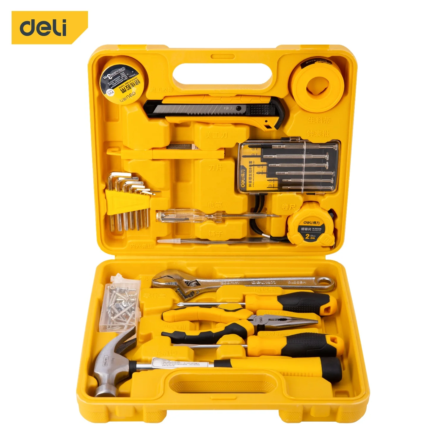 Deli EDL1028J 28 Pcs Household Construction Hand Tools Home Repair Tool Set Hard Case DIY 28PCS/SET 260*215*66MM 18.4KGS CN;CHO