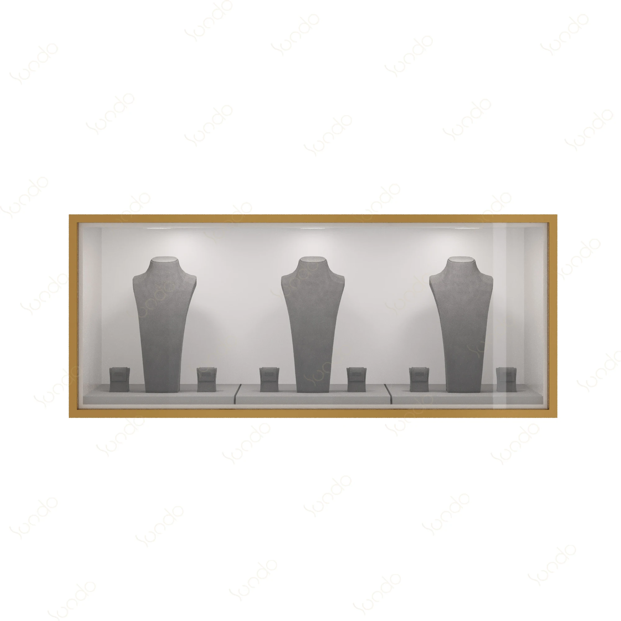 Luxury modern metal custom logo  gold silver Glass wall jewelry showcase display cabinet Counter for jewelry shop decoration