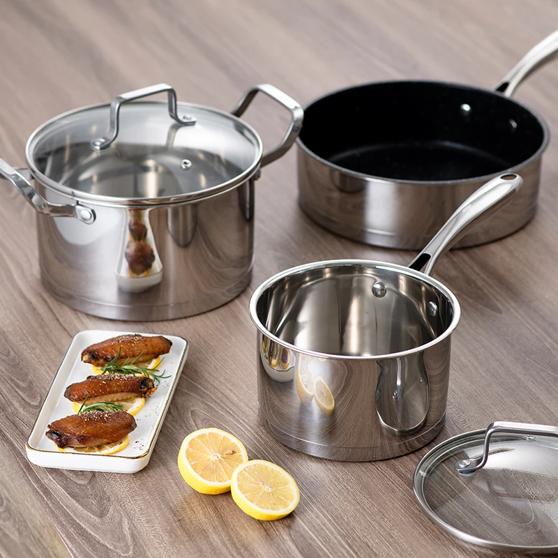Wholesale High Quality Capsule Bottom Cooking Pot Kitchen Ware Stainless Steel Cookware Sets with Nonstick Fry Pan