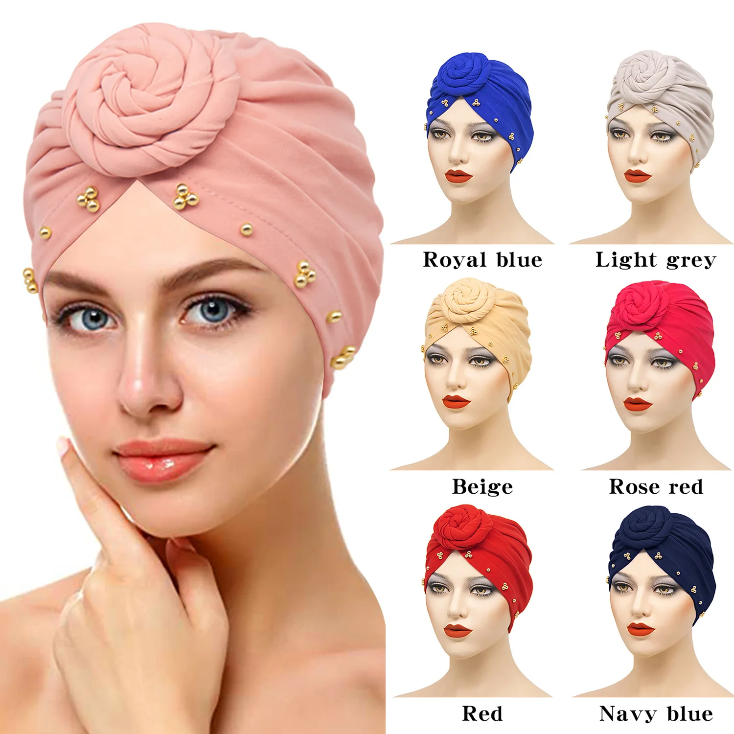 HS-309 Fashion Space Cotton National Solid Color Big Flower African Fashion Scarf Hat Turban Headbands For Women