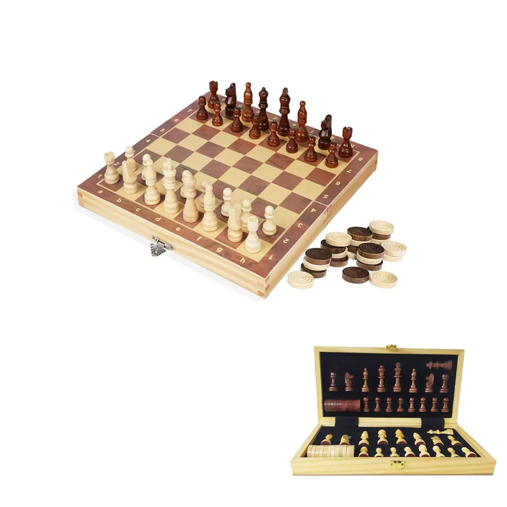 Custom Sticker or Printing Craft 2 In 1 Multifunctional Wooden Folding Board Game Chess Set,Magnetism Chess Games And Checkers