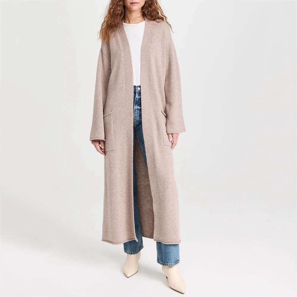 custom women knitwear shawl collar cashmere merino wool maxi long duster cashmere cardigan sweater for women