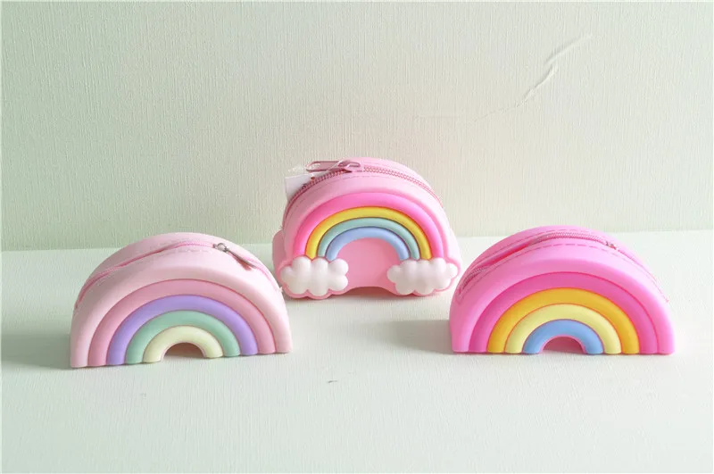 Kawaii silicone mini soft wallets bags rainbow coin purses for kids gift