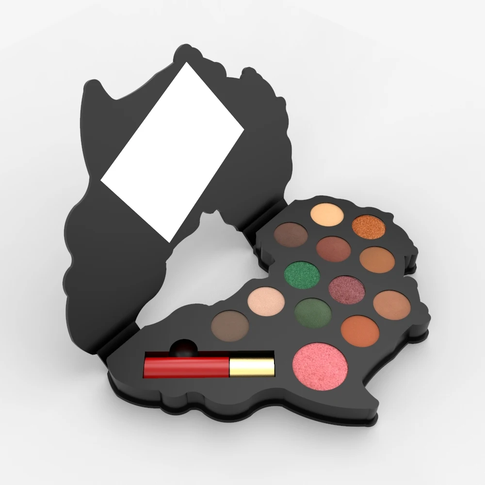 Private Label Wholesale OEM ODM Shimmer Matte Glitter Make Up Palette Map Shape African colourful Dark Tone Eyeshadow Palette