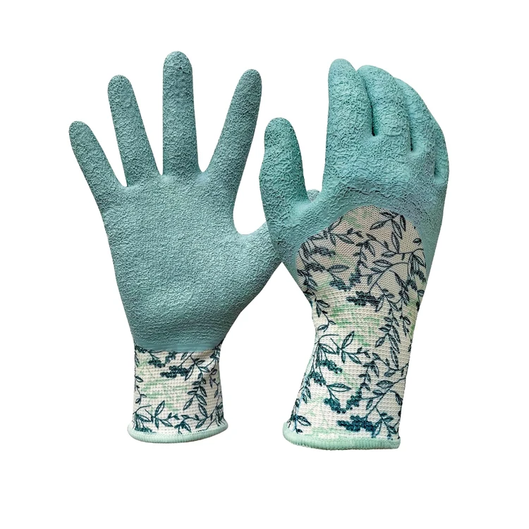 SunnyHope 13Gague из полиэстера, с морщинистым покрытием из латекса, с пальмовым покрытием, резиновые, с погружением, рабочие защитные перчатки с промышленным принтом