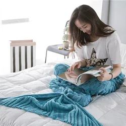 100% Polyester One Ply OEM ODM Mermaid Tail Knitting Air Conditioning Pillow Throw Blanket