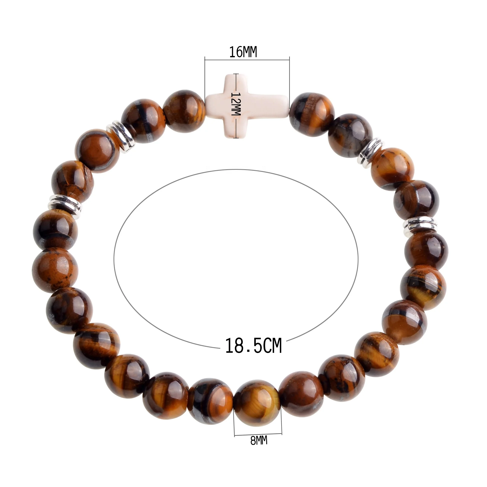 SINI Cross Metallic Bar Beaded Stretch Bracelet Religious Christian Strand Natural Stone  Sparkly Crystal Prayer Cuff Bangle