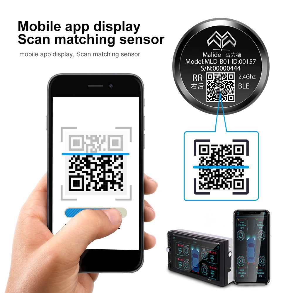 Malide Car USB TPMS Wireless Android Navigation Display TPMS with 4Pcs external TPMS Sensor For 4 Wheels Car
