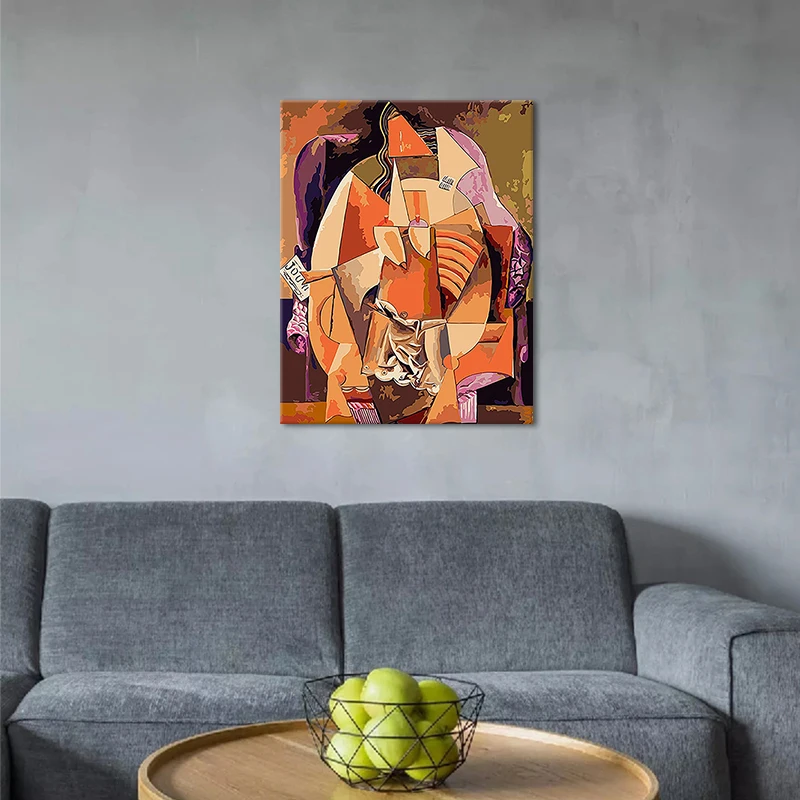 Factory Wholesale Frame Picasso Abstract Nordic Style Adult Paint By Number Print On Canvas A Woman Under The Lamp Oil Painting