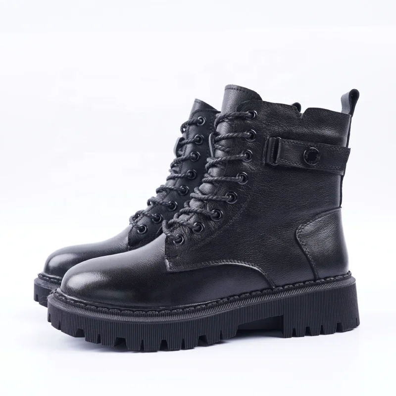 Fashion Genuine Leather Women Martin Boots Feet Warm Temperature Regulating Rechargeable Battery Electrical Heated Shoes