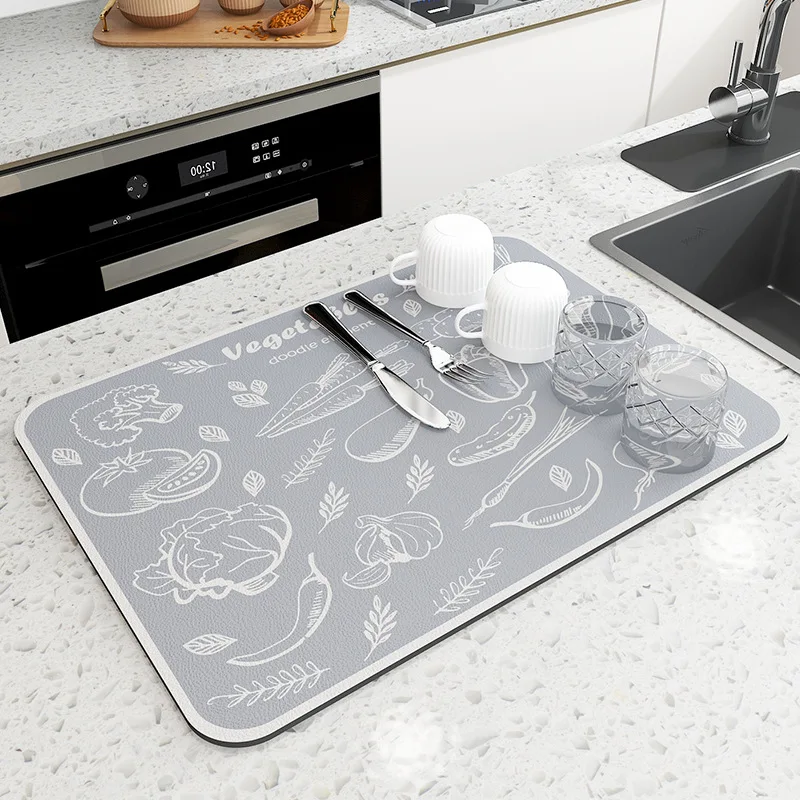 High Water Absorption PVC Kitchen Draining Mat Easy Clean Diatom Mud Anti-Slip Wholesale No-Wash Absorbent Mat for Home Use