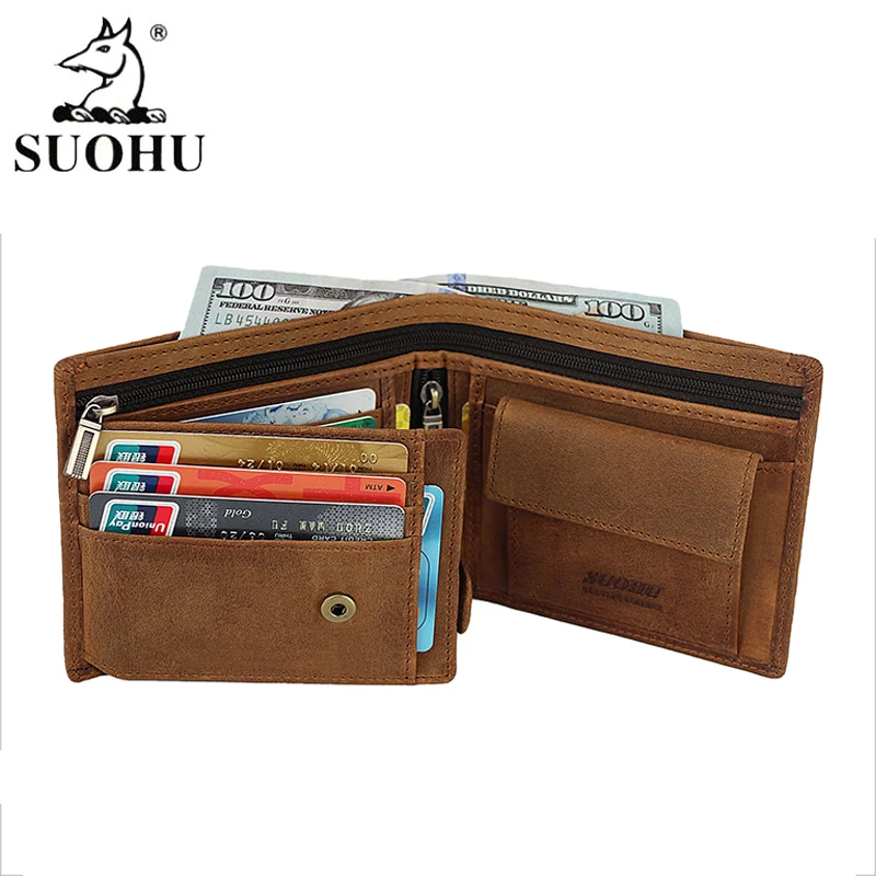 SUOHU Free Sample Vintage Custom Crazy Horse Genuine Leather Wallet Leather Man Real Leather Wallet