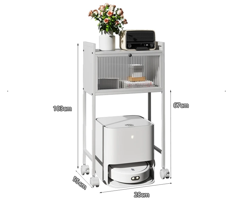 Multi-Functional Storage Trolley  Sweeping Robot Shelf Movable Storage Flexible Large Capacity
