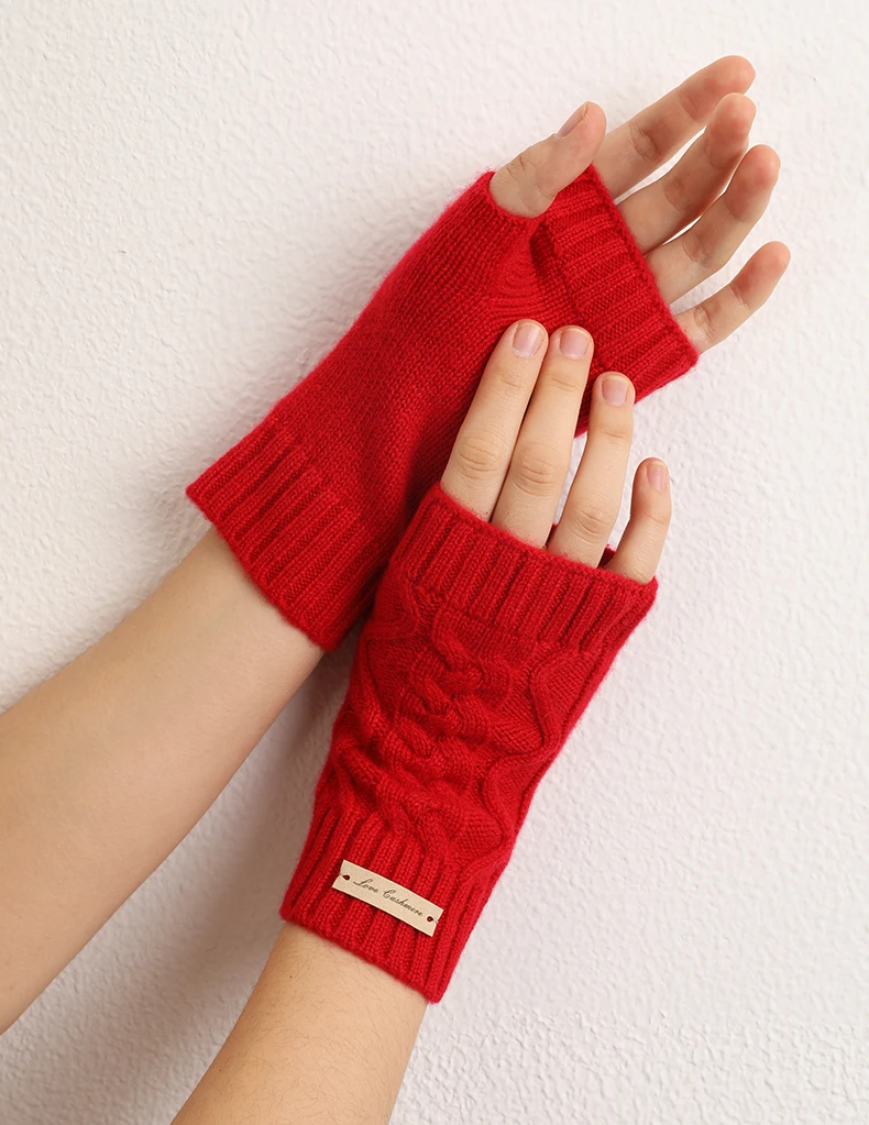 Luxury 100% Pure Cashmere Fingerless Gloves Mittens for Women for Outdoor Scenes