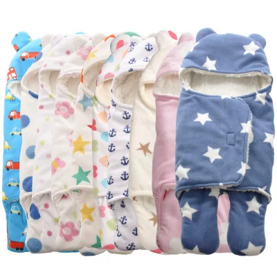 
wholesale Newborn blanket swaddling sleeping bag baby double layer polyester printing Plush swaddling blanket 