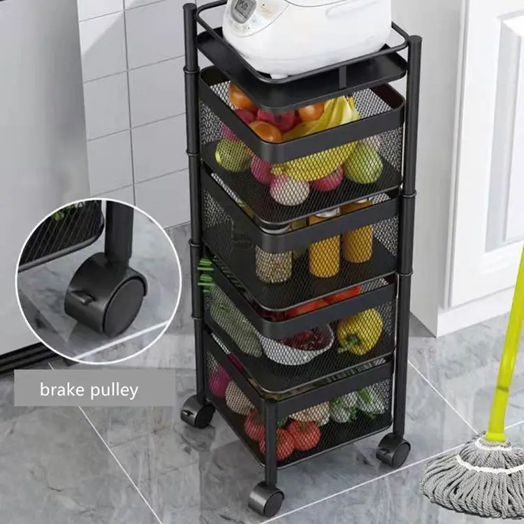 Kitchen Storage Rotatable Shelf 2 3 4 5 Layer Rotating Practical Trolley Kitchen Square Shelf With Wheel Storage Rack