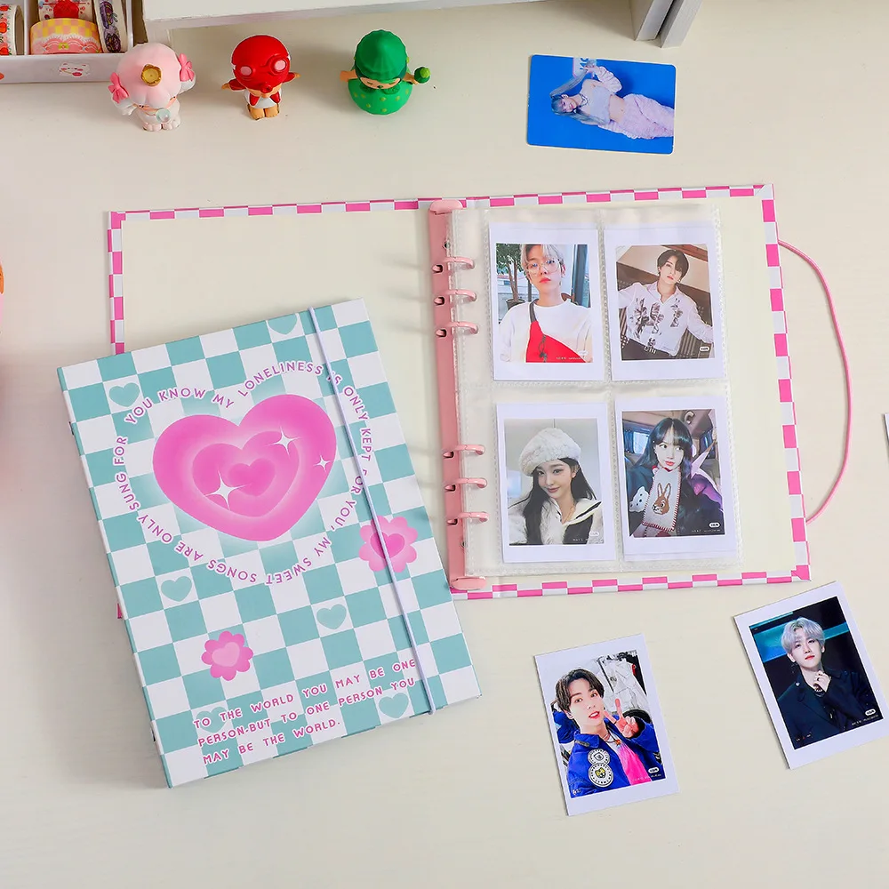 Korean new A5 six-hole collect book checkerboard girl small card book student chasing stars photo storage album