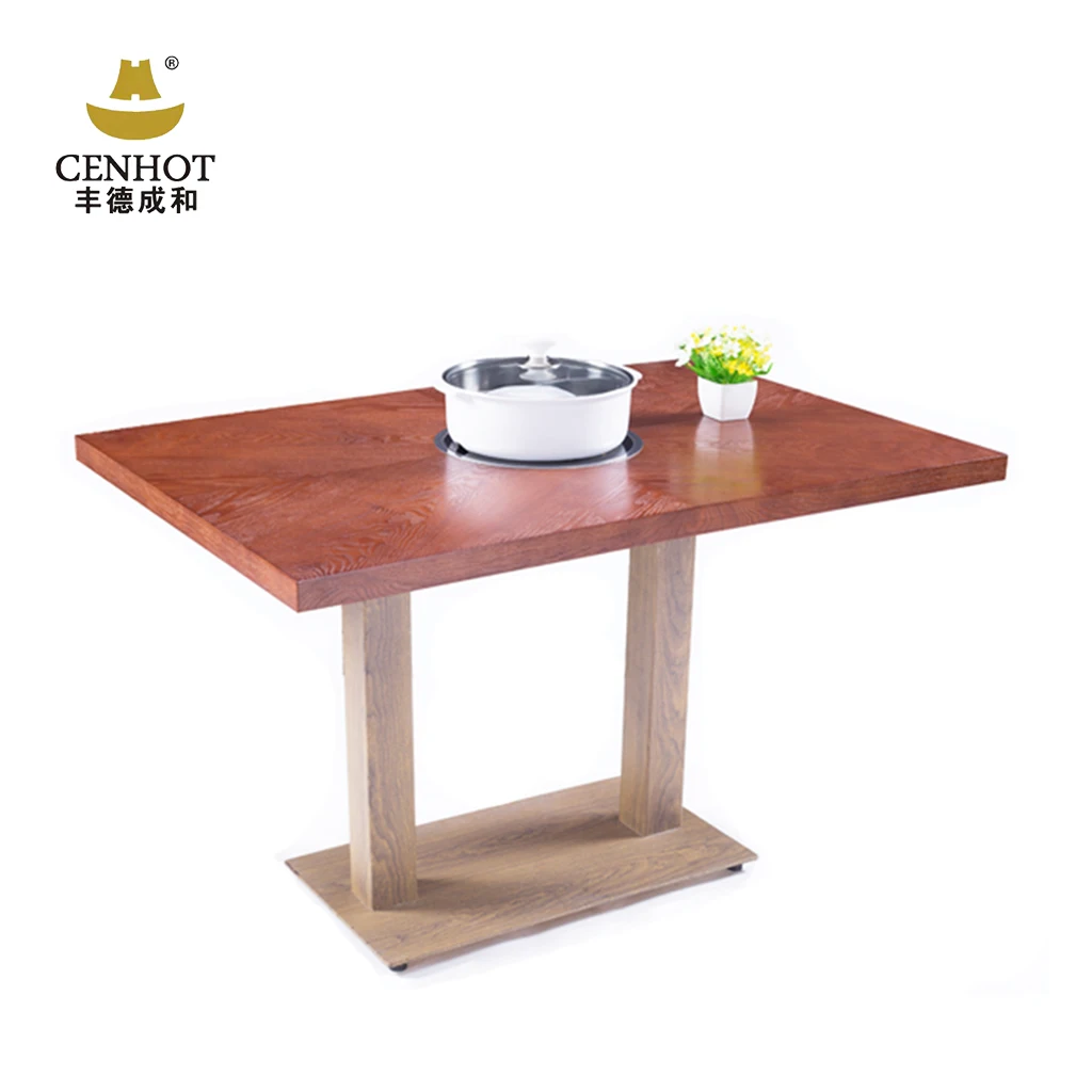 Cenhot Square Hot Pot And BBQ Quartz Dining Table For Restaurant Furniture