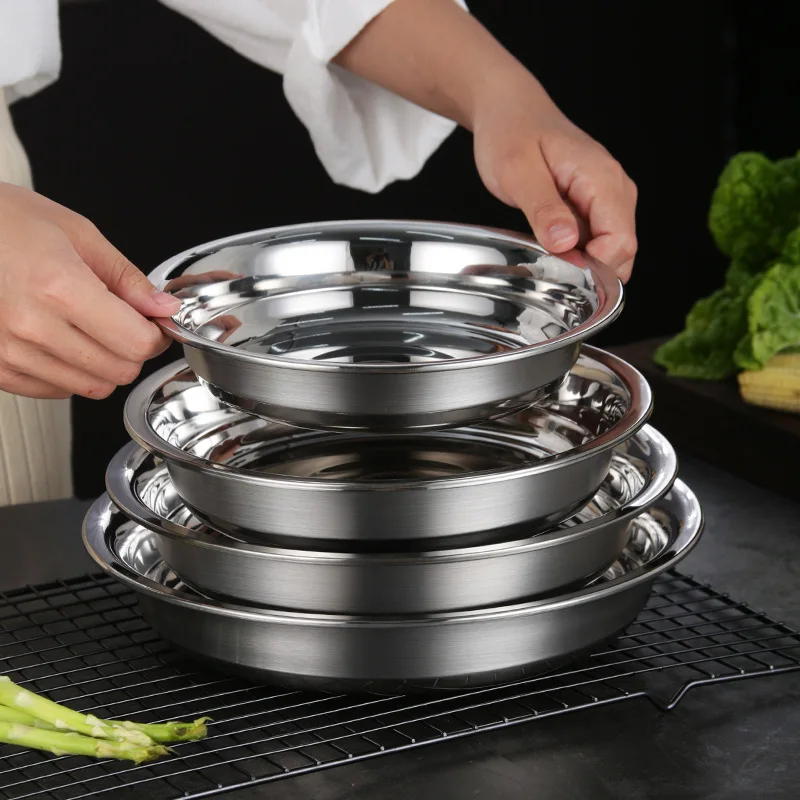 custom logo restaurant home kitchen metal food grade sus 304 stainless steel dinner plate round tray
