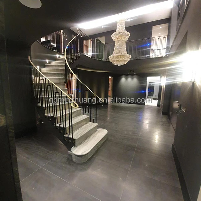 White marble step LED light staircase stone tread glass railing stairway tile stairs marble base steel stringer staircase