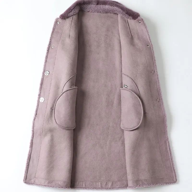 A50017 Pudi women real wool fur coat jacket trench winter warm female sheep shearing over size parka with real mink fur collar