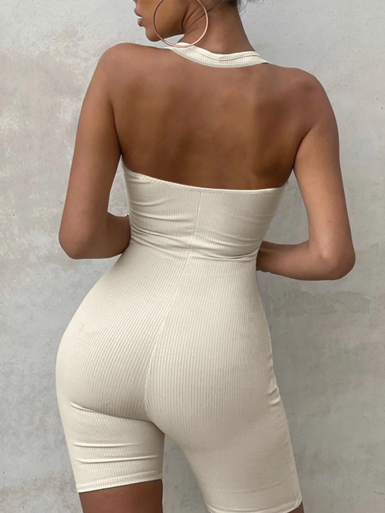 Tik tok Ins custom ribbed modest fitness sexy long sleeve women one piece shapewear jumpsuits playsuits bodysuits