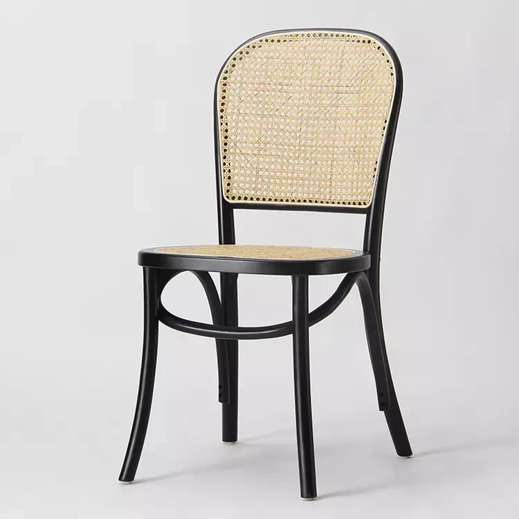 Wholesale High Quality Creative Office Modern Wood Curve Chair Bamboo Chairs Rattan Dining Chair Cane seat and backrest