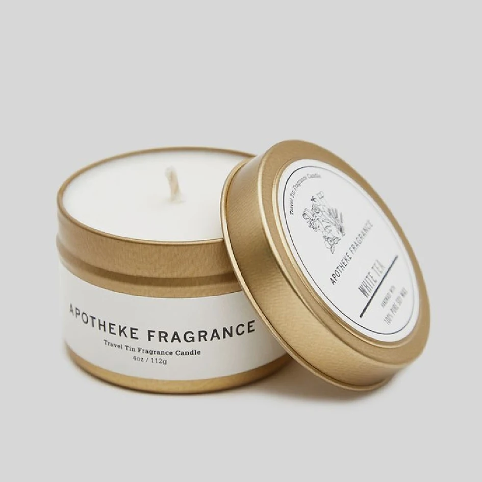 Customized 4 ounce 8oz luxury empty metal candle jars container travel gold candle tin can for soy wax candles